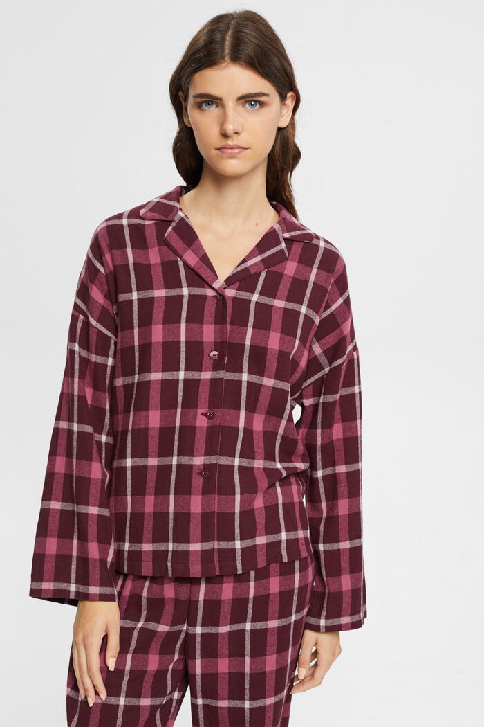 Ternet pyjamassæt i flonel, BORDEAUX RED, detail image number 0