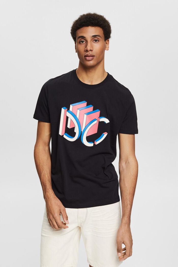 T-shirt i jersey med grafisk 3D-logoprint, BLACK, overview