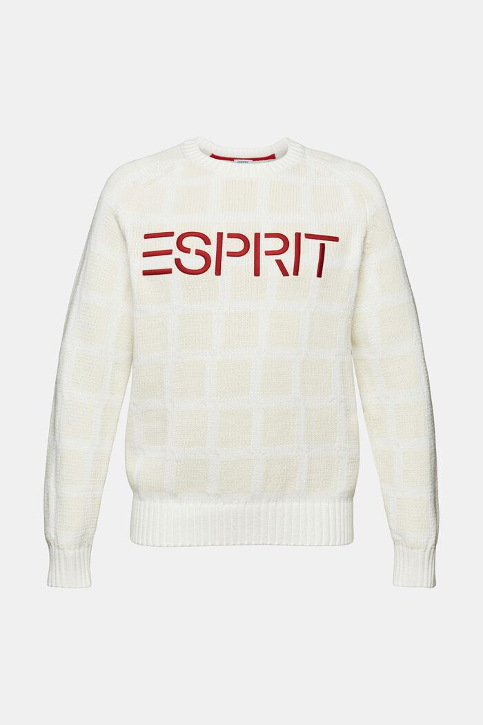 Sweater i chunky strik med logo og gittermønster, WHITE, detail image number 7