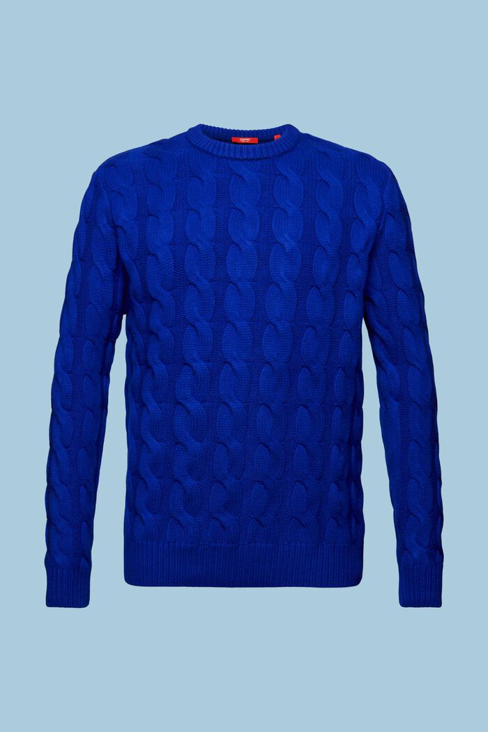 Kabelstrikket sweater i uld, DARK BLUE, detail image number 6