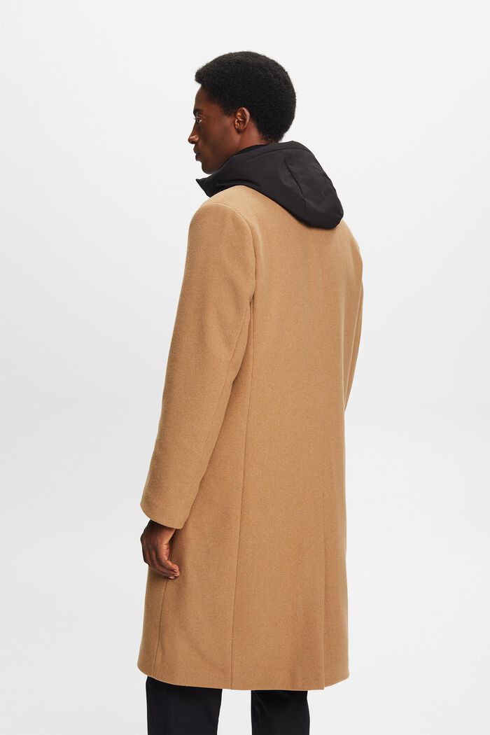 Frakke i uldmiks med aftagelig hætte, CAMEL, detail image number 3