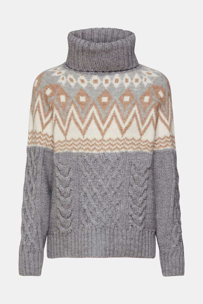 Pullover i jacquard-strik med rullekrave og uld