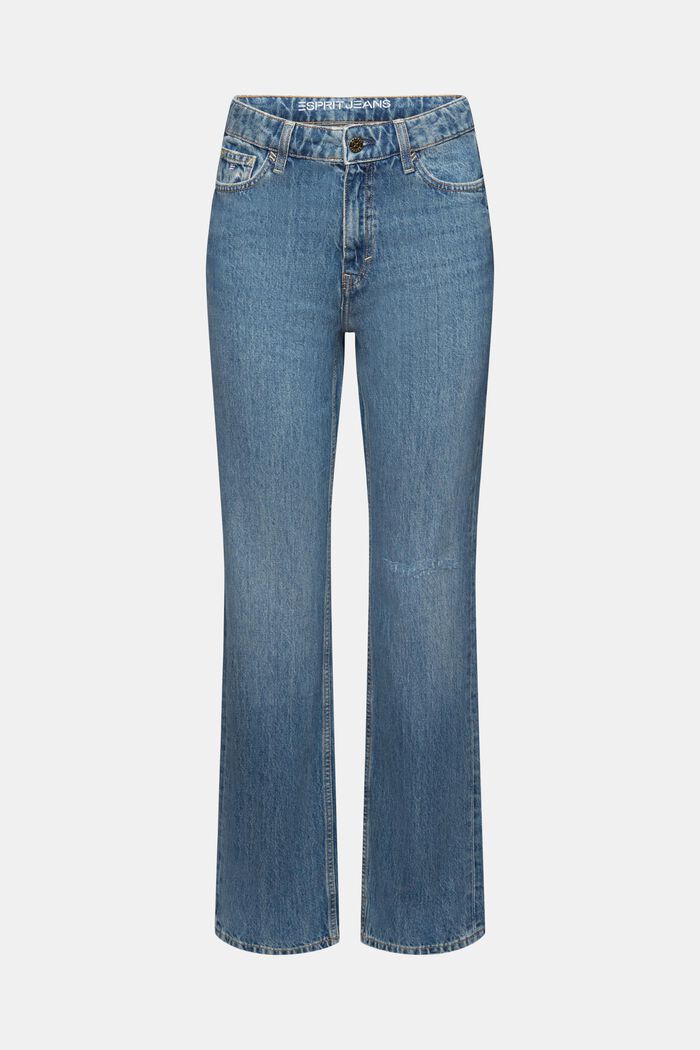Lige retro-jeans med høj talje, BLUE MEDIUM WASHED, detail image number 7