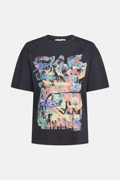 T-shirt med graffitiprint, BLACK, overview