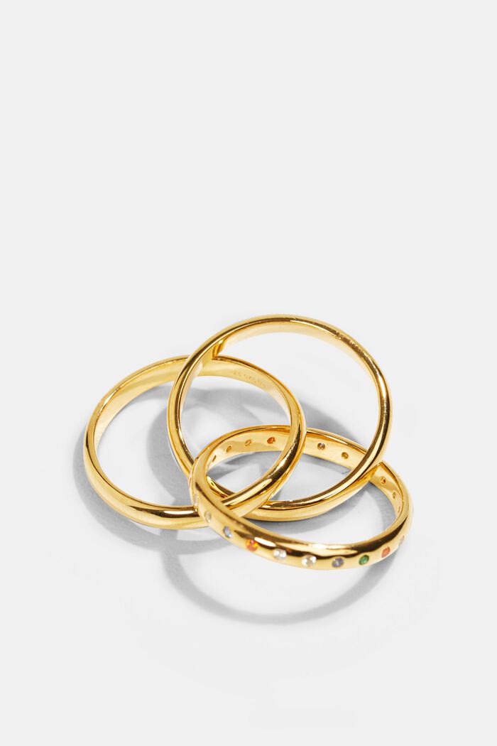 Trio-ring med kulørte zirkoniasten, sterlingsølv, GOLD, detail image number 1