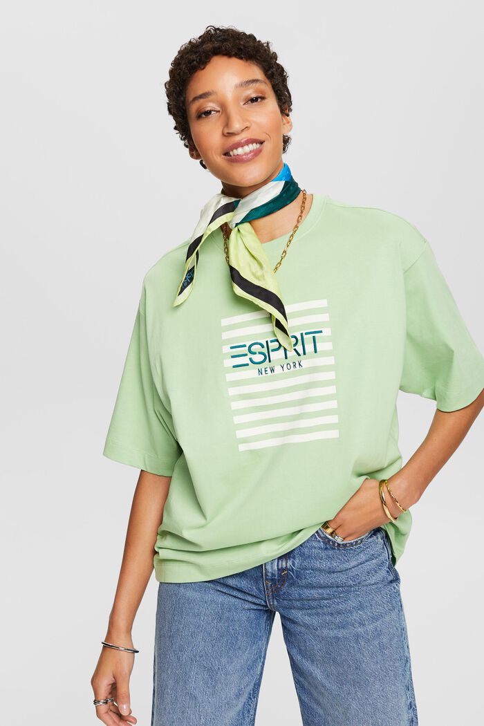 T-shirt med rund hals og logo, LIGHT GREEN, detail image number 0