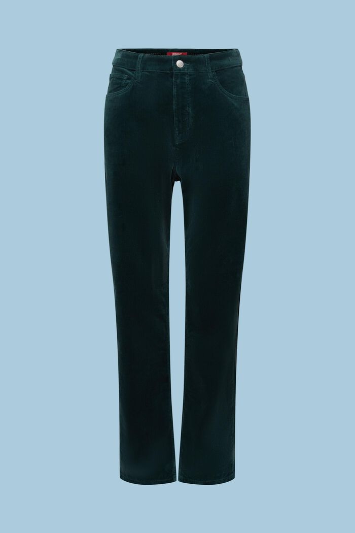 Straight fit-fløjlsbukser med høj talje, EMERALD GREEN, detail image number 5