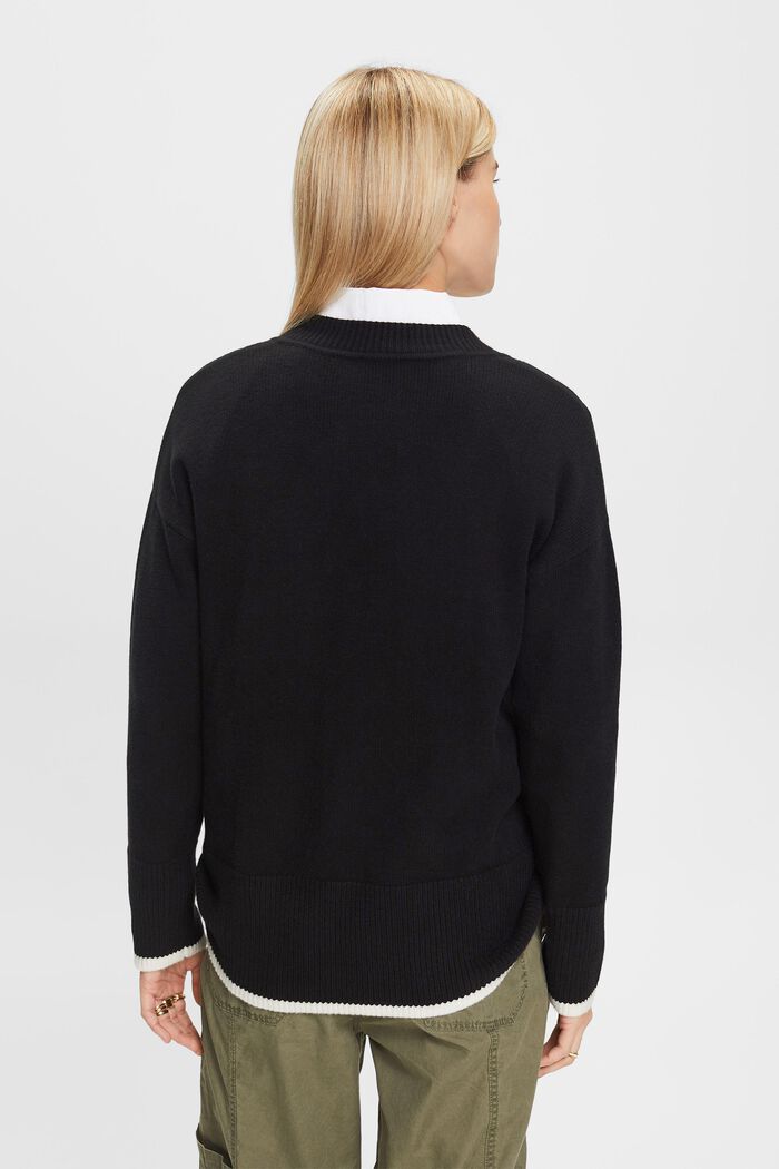 Langærmet sweater med V-hals, BLACK, detail image number 4