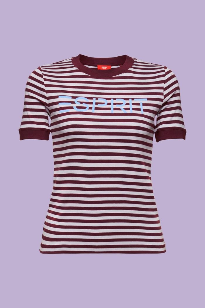 Stribet T-shirt i bomuld med logoprint, BORDEAUX RED, detail image number 6
