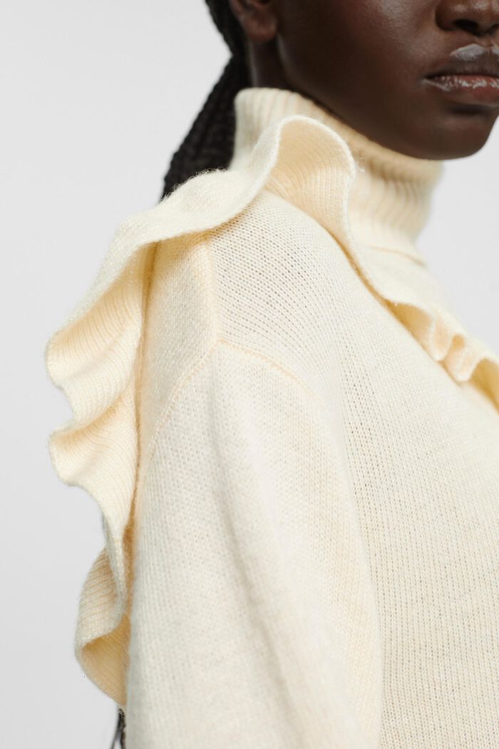 Kjole i uldmiks med flæser, LENZING™ ECOVERO™, ICE, detail image number 2