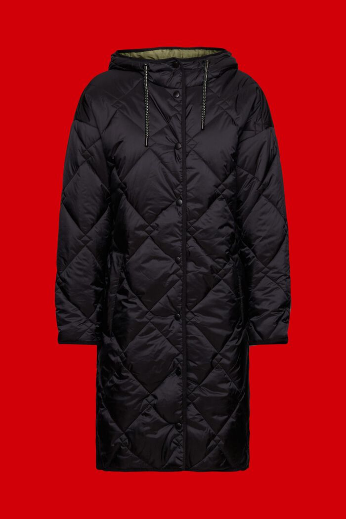 Quiltet frakke med hætte, BLACK, detail image number 5