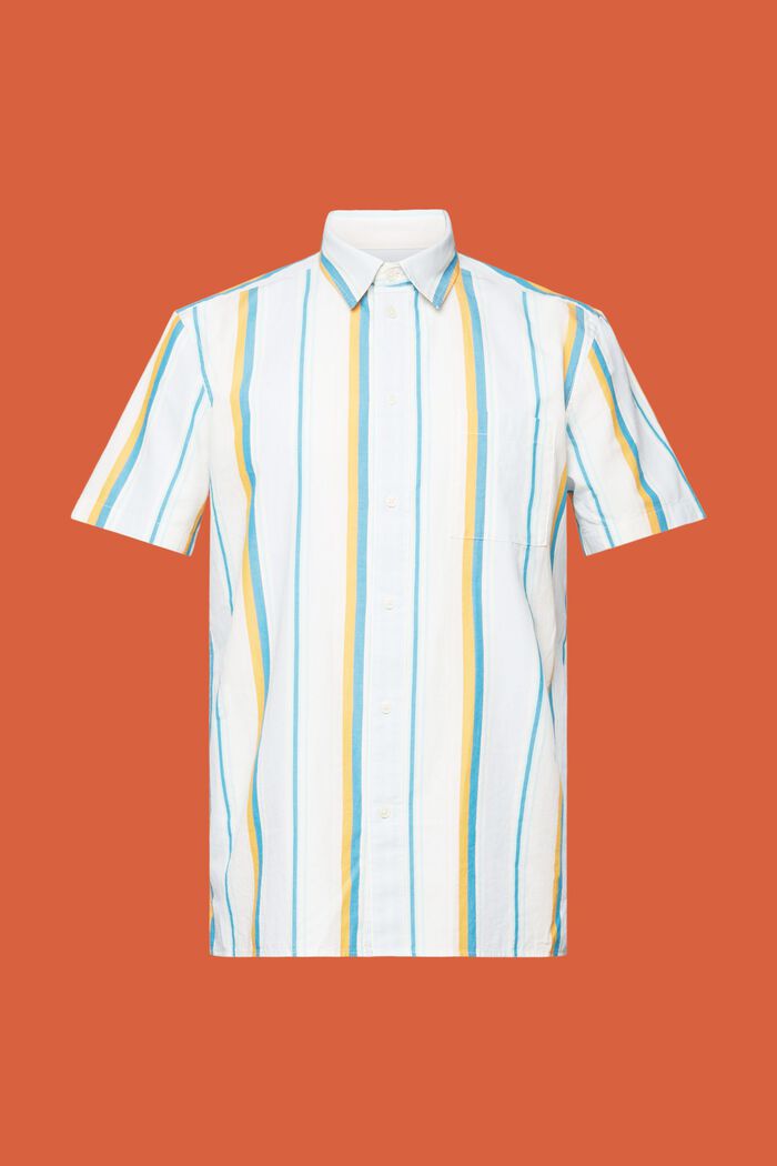 Mønstret skjorte med korte ærmer, 100 % bomuld, TURQUOISE, detail image number 6