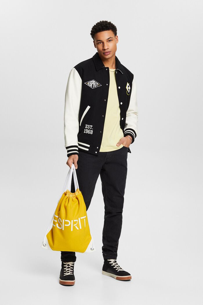 Varsity-jakke i uldmiks med applikeret logo, BLACK, detail image number 1