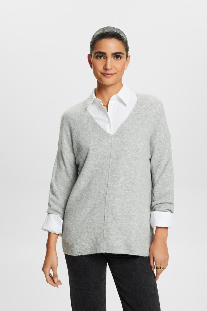 Sweater i uldmiks med V-hals, LIGHT GREY, detail image number 1