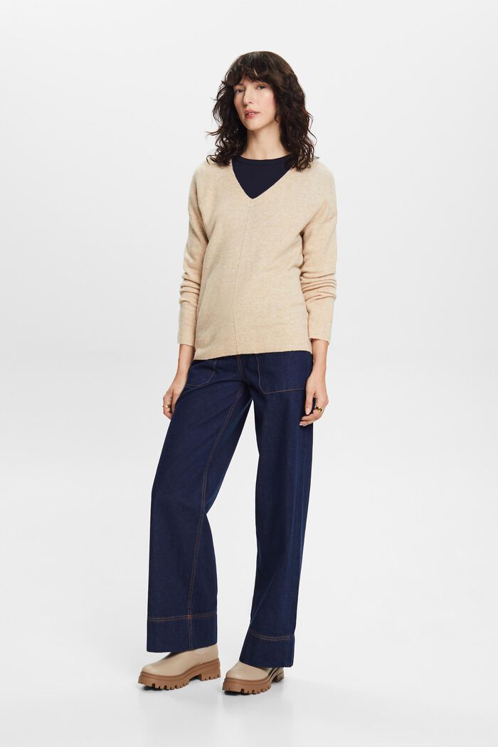 Sweater i uldmiks med V-hals, SAND, detail image number 0