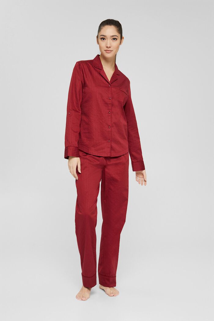 Lang pyjamas i 100% bomuld, CHERRY RED, detail image number 0