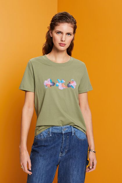 Bomulds-T-shirt med blomsterprint