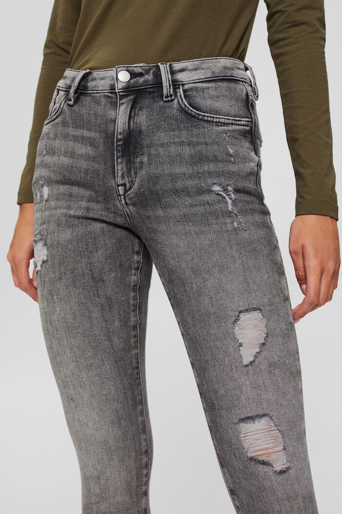 Cropped, used stretch-jeans, økologisk bomuld, GREY MEDIUM WASHED, detail image number 2