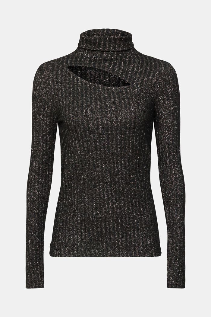 Rullekravesweater med glimmereffekt og cut-out, BLACK, detail image number 6