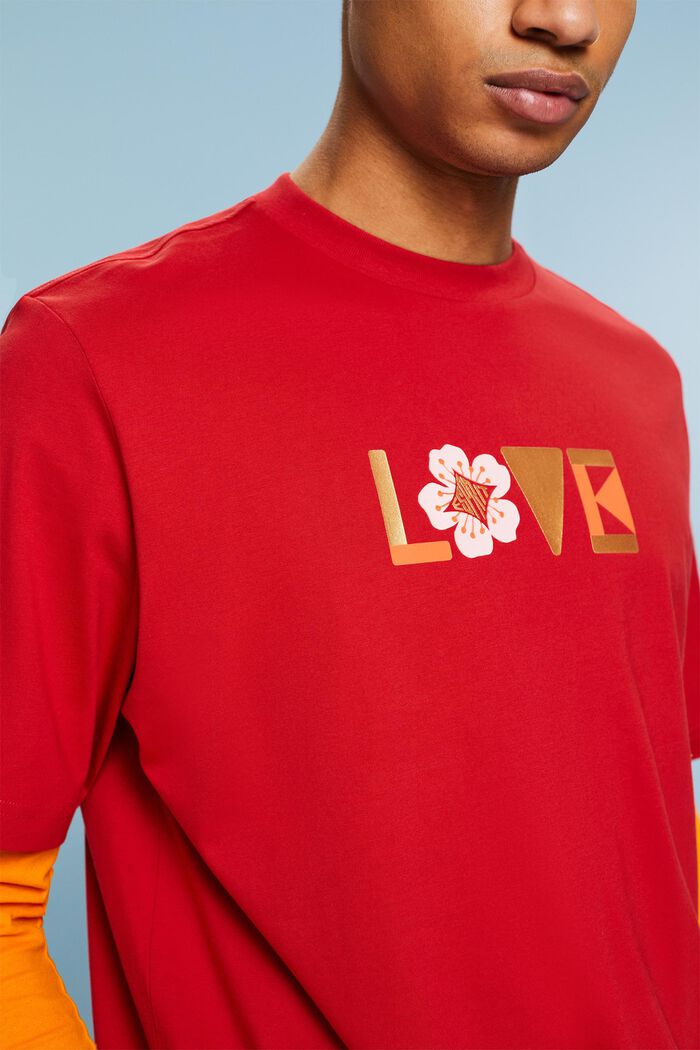 Unisex T-shirt i pimabomuld med print, DARK RED, detail image number 3