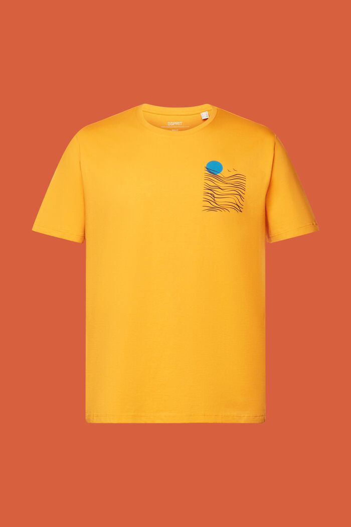 Jersey-T-shirt med print på brystet, 100 % bomuld, BRIGHT ORANGE, detail image number 6