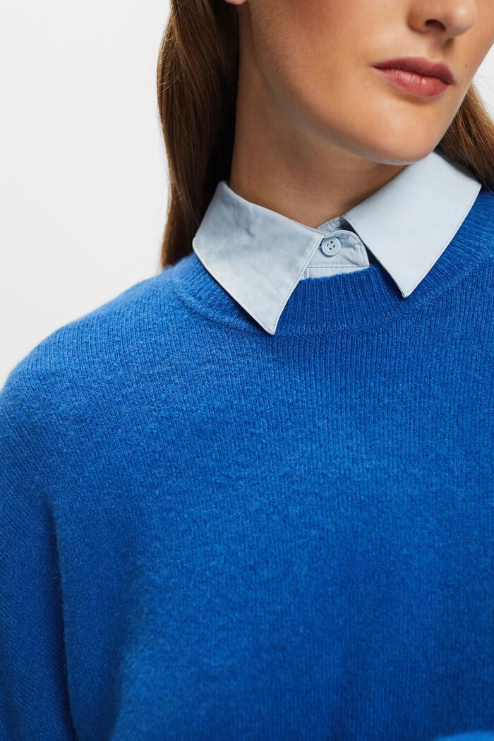Sweater i uldmiks med rund hals, BRIGHT BLUE, detail image number 1