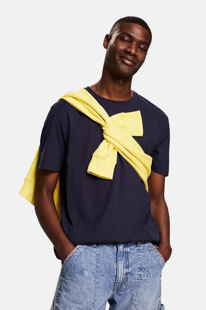 Jersey-T-shirt i pimabomuld med rund hals, NAVY, detail image number 0