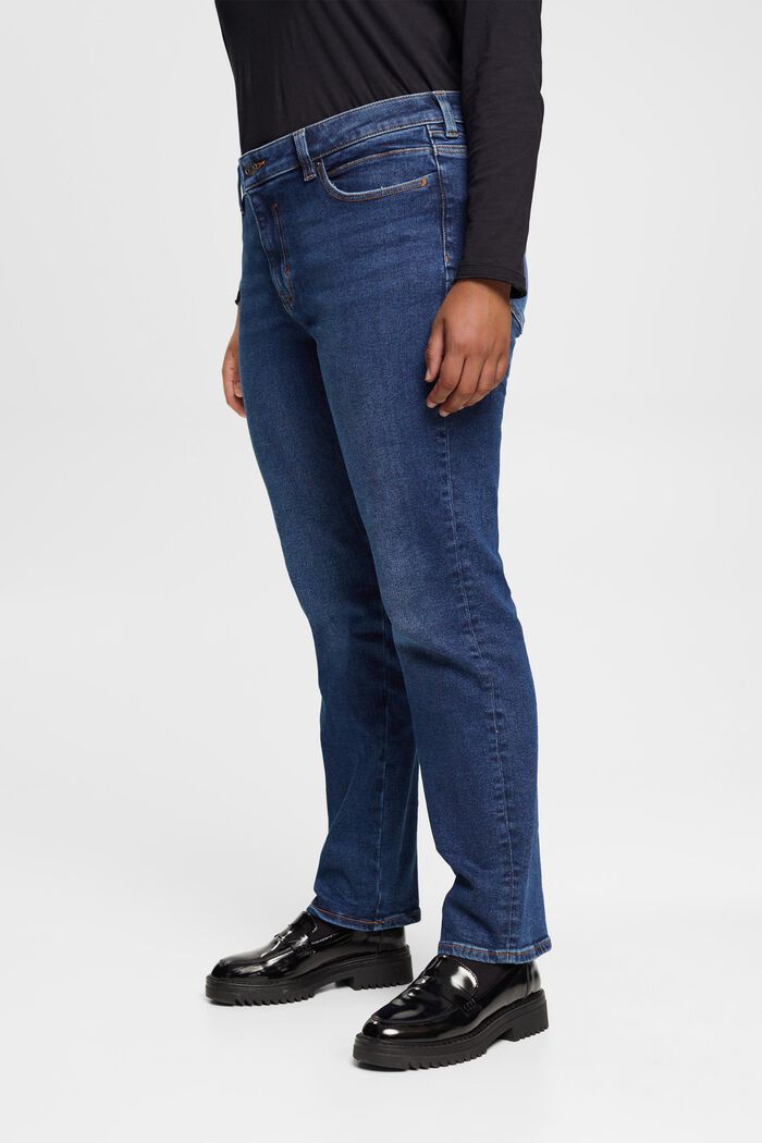 CURVY jeans med straight fit, stretchbomuld, BLUE DARK WASHED, detail image number 0