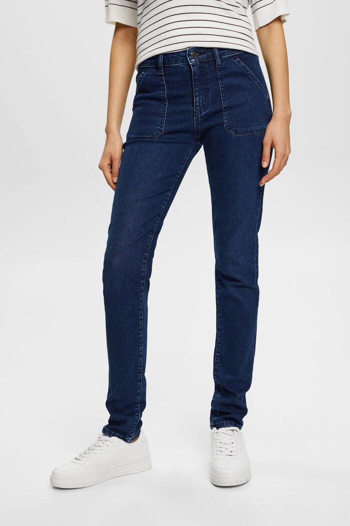 Slim fit-jeans med mellemhøj talje, BLUE DARK WASHED, detail image number 0
