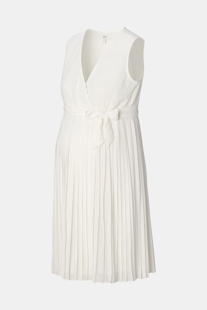 Plisseret kjole med bindebælte, OFF WHITE, detail image number 4