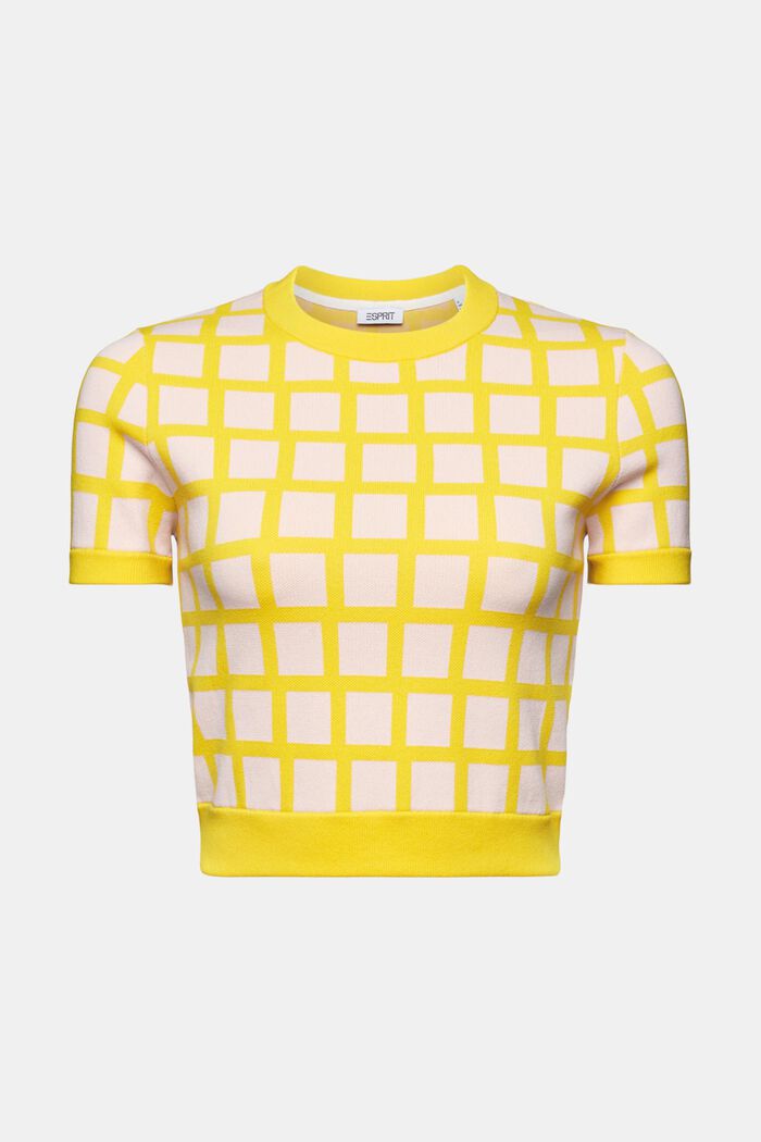 Cropped sweater tee med jacquard-mønster, YELLOW, detail image number 6