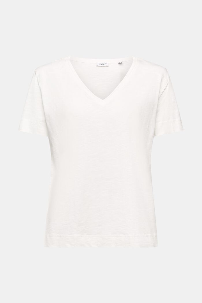 Jersey-T-shirt med V-hals, OFF WHITE, detail image number 6