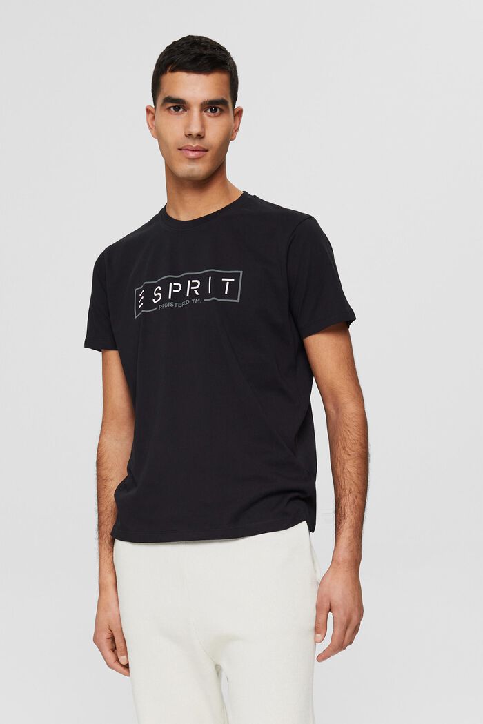Jersey-T-shirt med logo, 100% bomuld, BLACK, detail image number 0