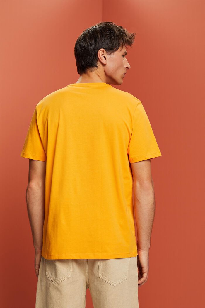 Jersey-T-shirt med print på brystet, 100 % bomuld, BRIGHT ORANGE, detail image number 3