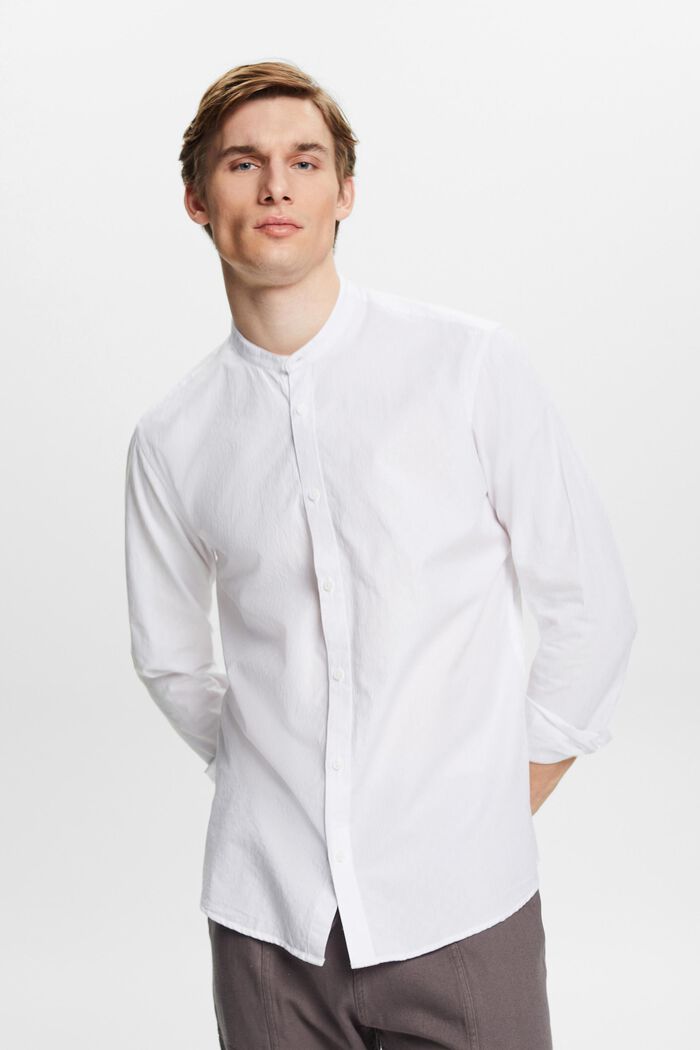 Tekstureret slim fit-skjorte med båndkrave, WHITE, detail image number 0