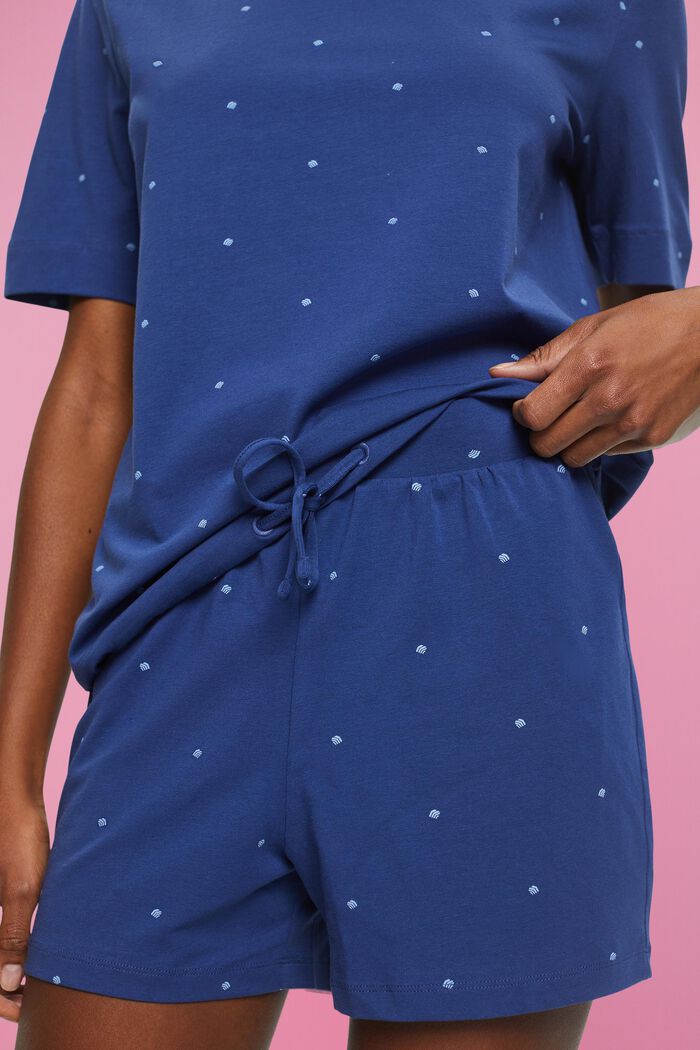 Kort bomuldspyjamas med allover-mønster, DARK BLUE, detail image number 2