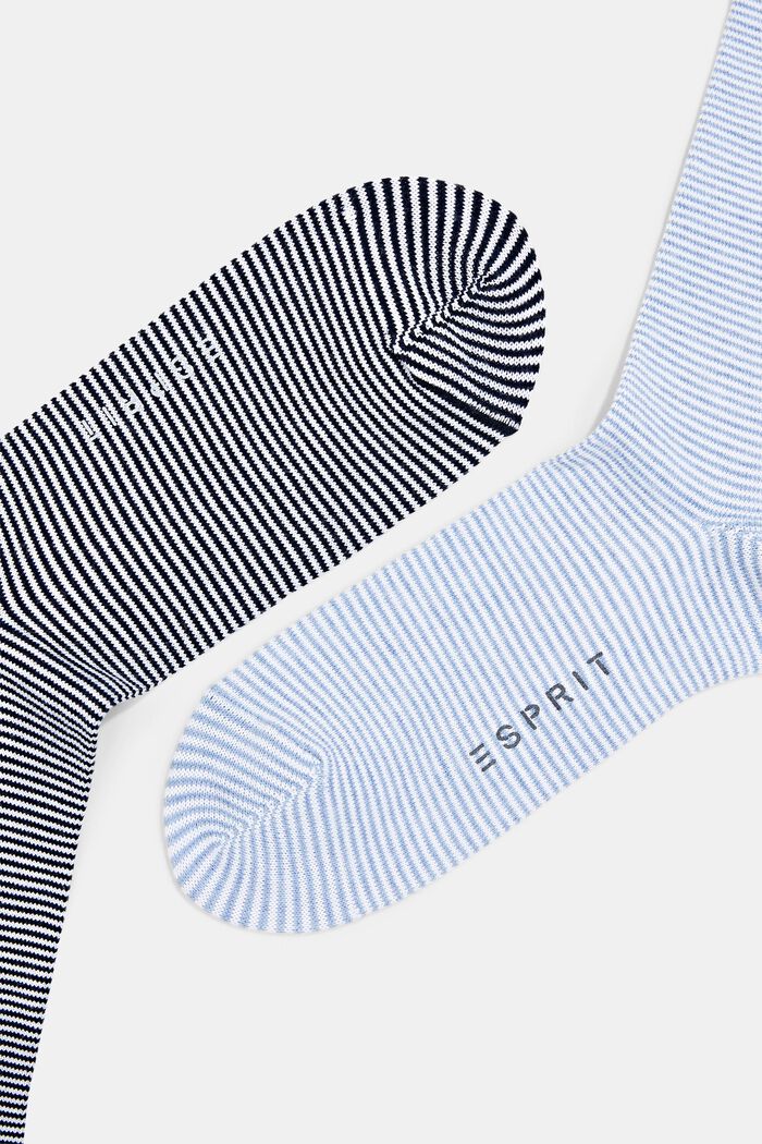 Stribede sokker med rullekant, økologisk bomuld, LIGHT BLUE/BLACK, detail image number 1