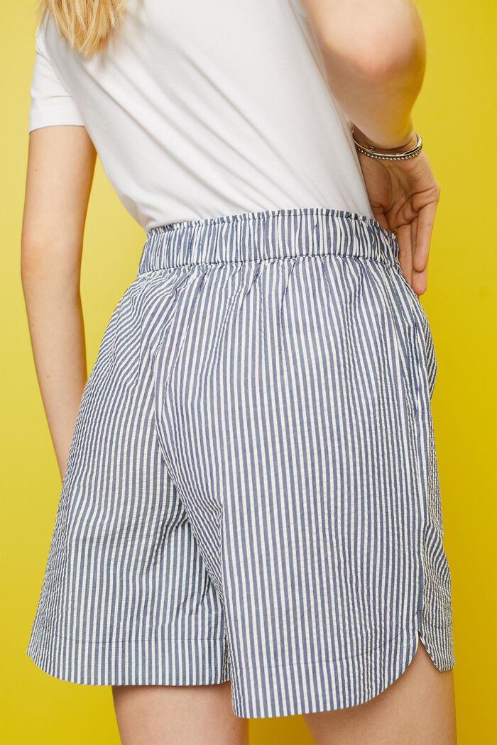 Seersucker-shorts med striber, 100 % bomuld, NAVY, detail image number 4