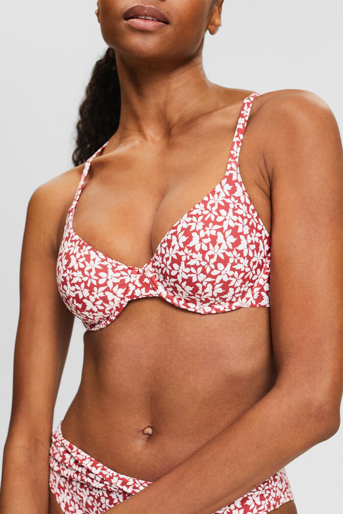 Upolstret bikinitop med bøjle og print, DARK RED, detail image number 2