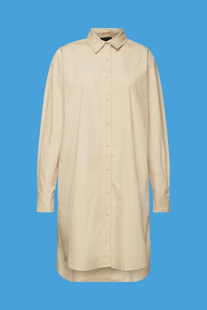 Nålestribet skjortekjole, 100 % bomuld, BEIGE, detail image number 6