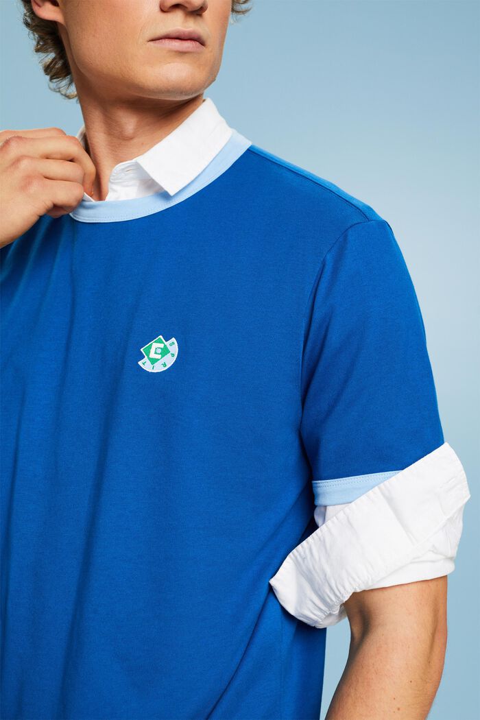 Bomulds-T-shirt med rund hals og logo, BRIGHT BLUE, detail image number 3