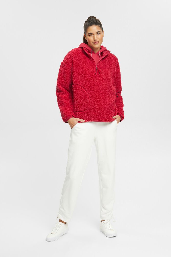 Teddy fleece-sweatshirt med lynlås i halv længde, CHERRY RED, detail image number 1