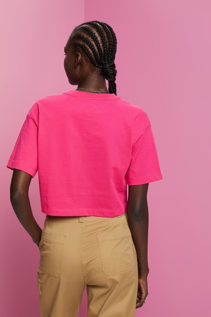 Cropped jersey-T-shirt med rund hals, PINK FUCHSIA, detail image number 3