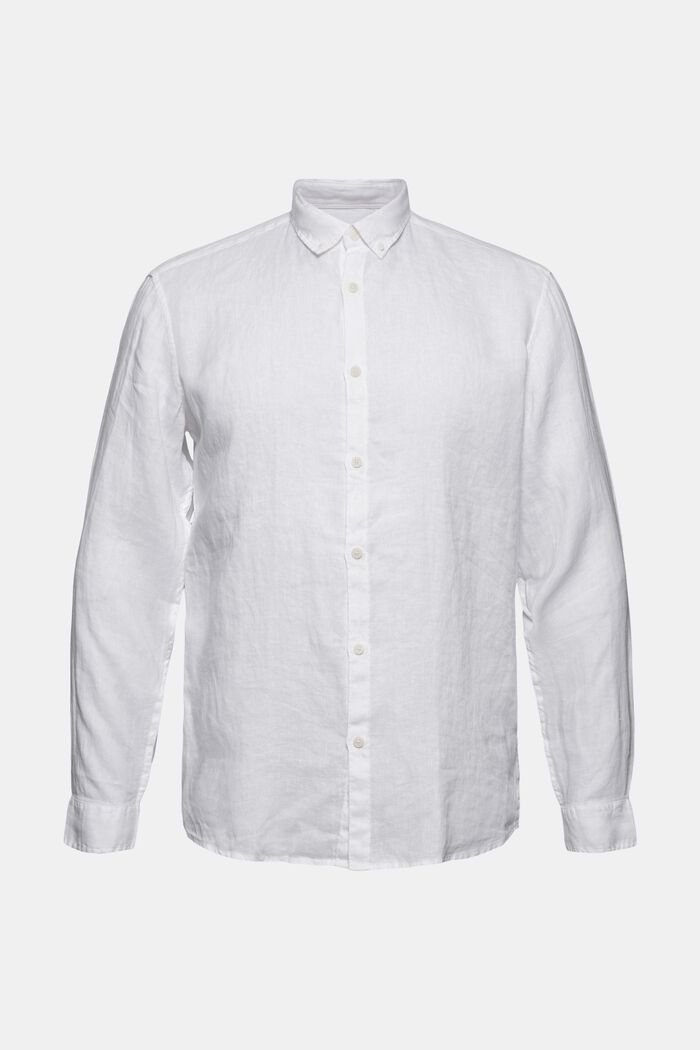Button down-skjorte i 100% hør, WHITE, overview