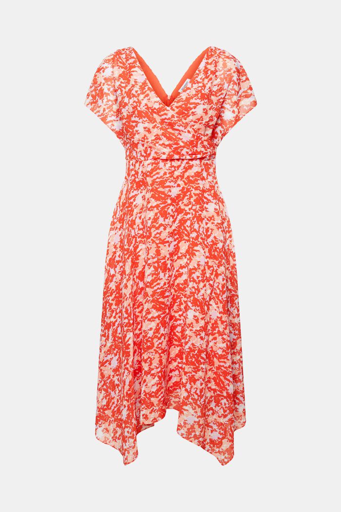 Maxi-kjole i chiffon med V-hals og print, PASTEL ORANGE, detail image number 6