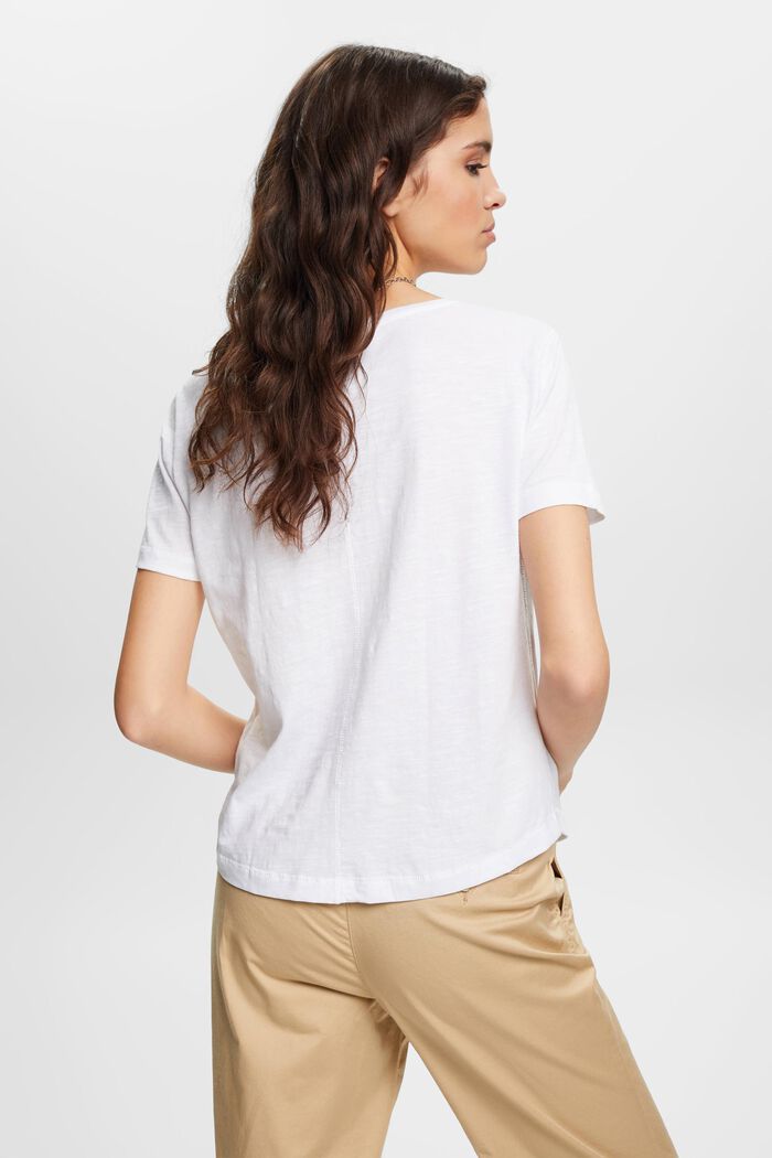 Bomulds-T-shirt med V-hals og pyntesøm, WHITE, detail image number 3