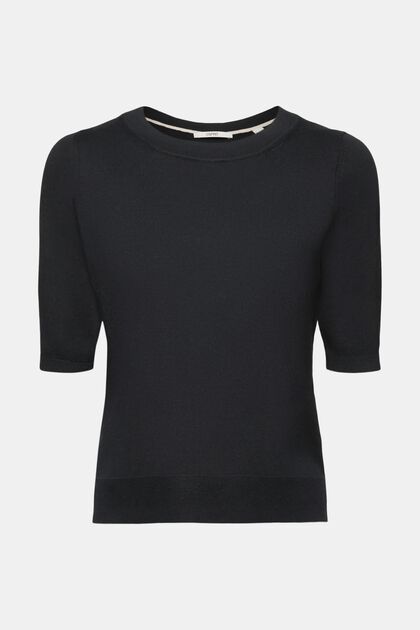 Striksweater med korte ærmer, BLACK, overview