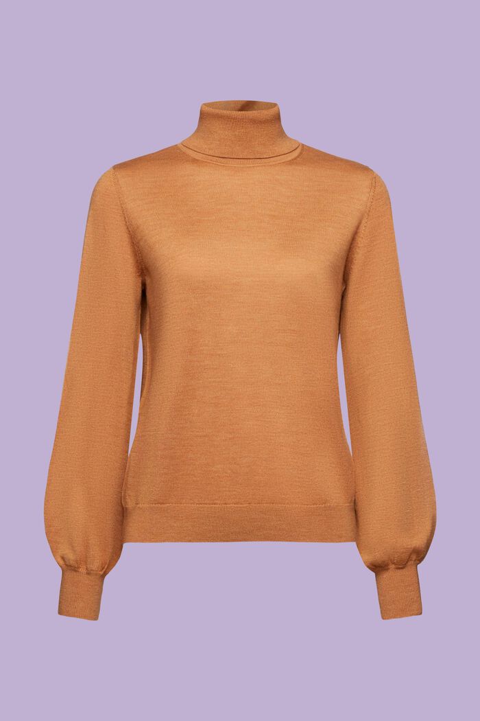 Rullekravesweater i uld, CARAMEL, detail image number 7