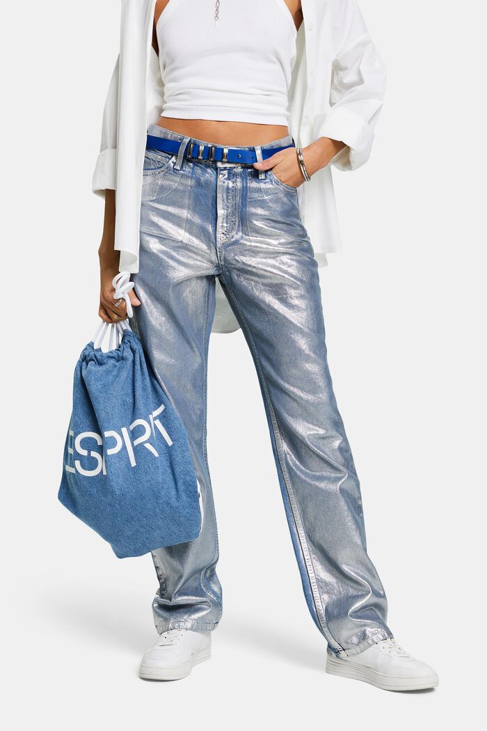 Lige metallic retro-jeans med høj talje, GREY RINSE, detail image number 0