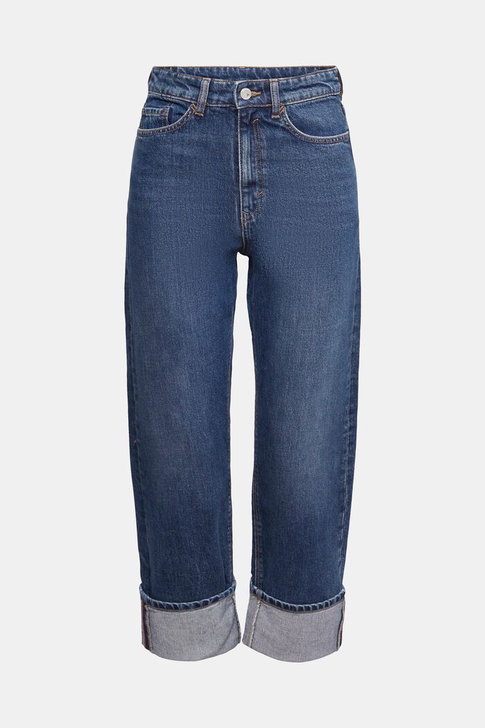 Jeans med lige ben, høj talje og opsmøg, BLUE MEDIUM WASHED, detail image number 2